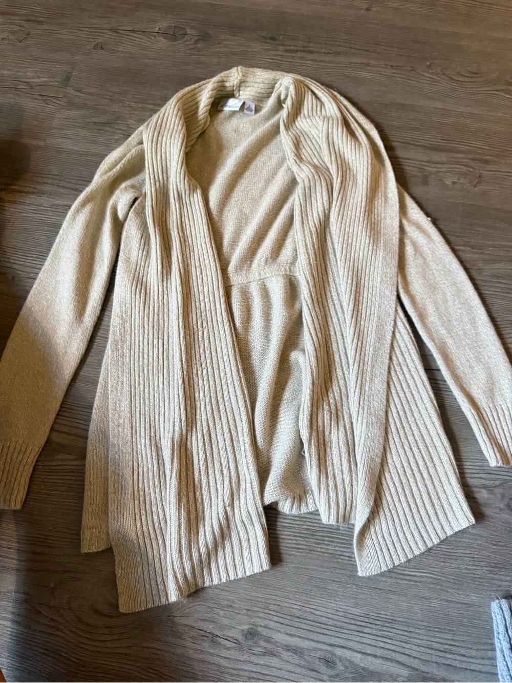 Kim Rogers Cream Open-Front Ribbed Cardigan Sweater